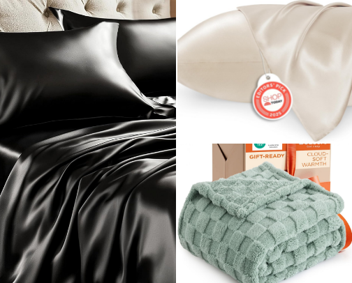 Snuggle up! Bedding and comfy bedroom accessories cover photo collage