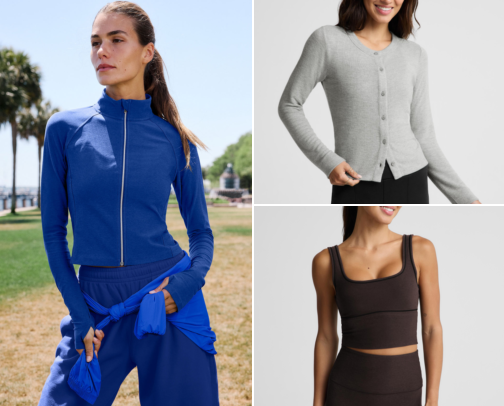 Pilates Class Warm-Ups: Alo & Beyond Yoga Layers, Crop Tanks, Bags & Accessories cover photo collage