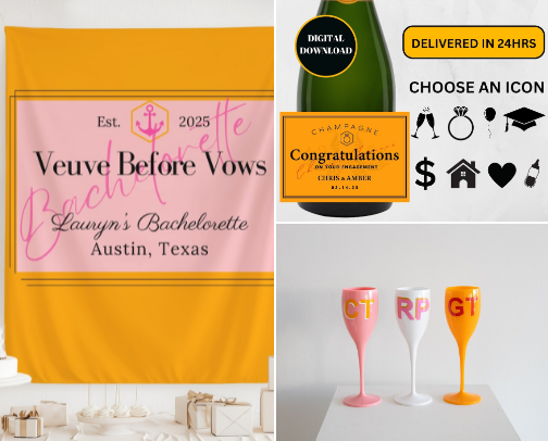 25 Ideas for Your Veuve before Vows // Last Rendez Veuve Bachelorette Party 🍾🧡🎀 cover photo collage