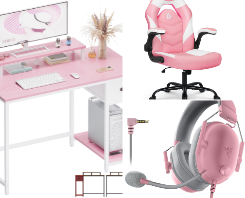 Cutesy gaming setup ✨💕 cover photo collage