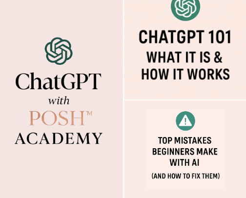 ✨ ChatGPT with Posh™ Academy is officially OPEN! ✨ cover photo collage