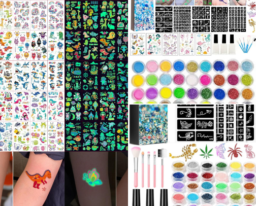 Top Glitter Temporary Tattoos for Kids cover photo collage