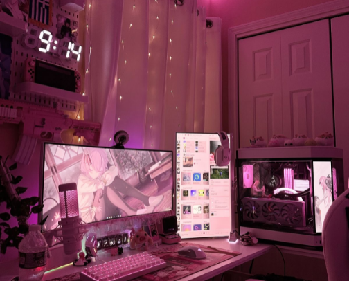 THAT girlie gaming and desk setup 🎮✨ cover photo collage