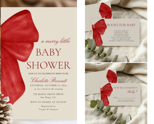 Christmas Baby Shower Ideas with Red Bows cover photo collage
