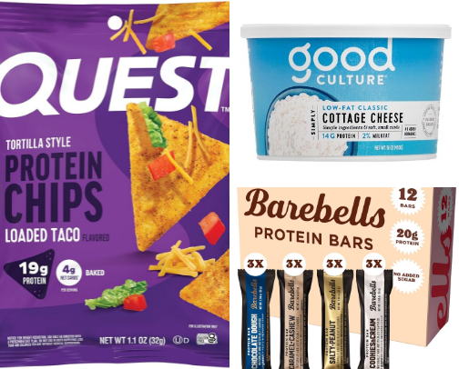 Protein snacks that don’t completely suck from Amazon 🌭🌮🌯🥗🍕🍟 cover photo collage