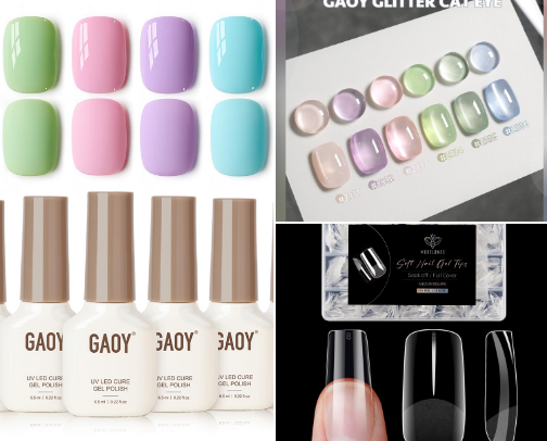 Products in my nail kit as a self-taught DIY nail girly cover photo collage