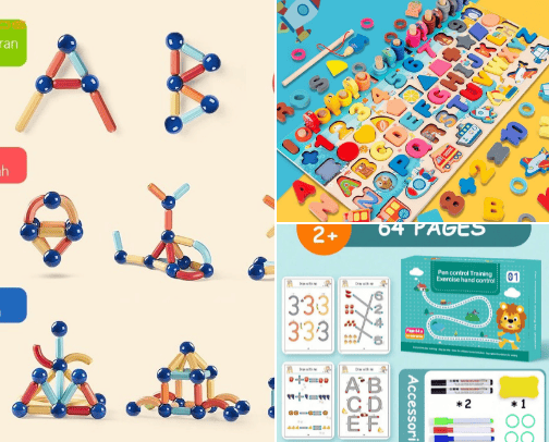 Children's educational toys cover photo collage
