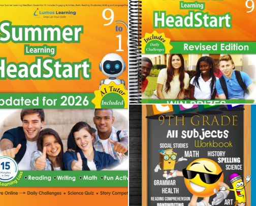 Get Free - Lumos Summer Learning HeadStart, Grade 9 to 10: Includes Engaging Activities, Math, Reading, Vocabulary, Writing and Language Practice: ... (Summer Learning HeadStart by Lumos Learning) high school summer bridge picks cover photo collage