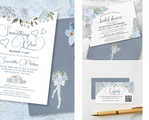 Dusty Blue Boho Floral Bridal Shower Suite cover photo collage