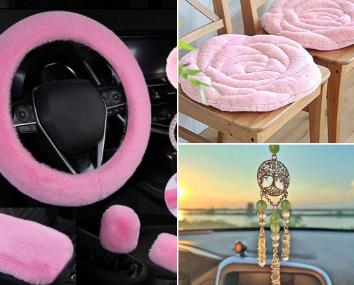 Cute & Girly Car Accessories 💖: Pink, Sparkly & Fun Car Essentials cover photo collage