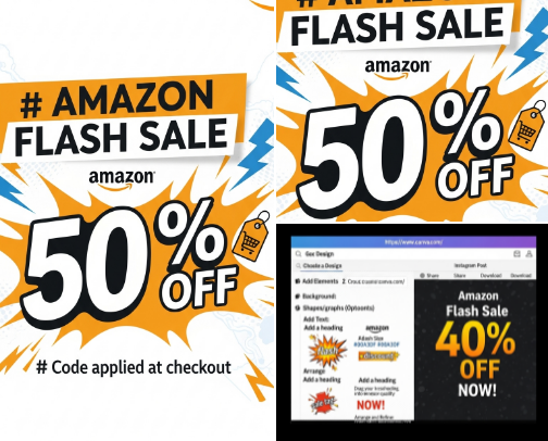 Amazon code shop 50% off these products now! cover photo collage