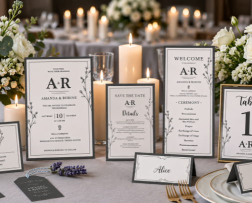Elegant Wedding Invitations & Matching Wedding Stationery cover photo collage
