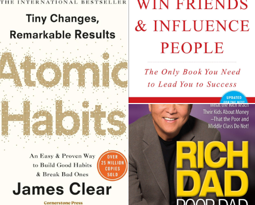 Personal Growth, Financial Literacy and Business Development Books cover photo collage