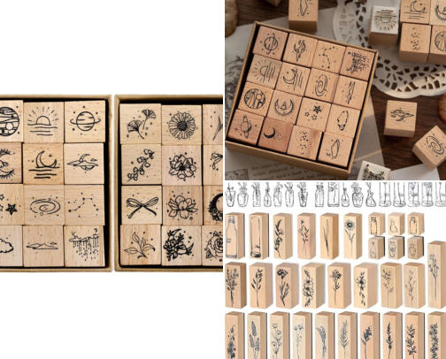 Download - Hacaroa 32 Pieces Wooden Rubber Stamp Set, Moon Star Botanical Decorative Wood Stamps for Journal, Diary, Scrapbook, Planner, Letter, DIY Craft, Card Making creative stamp picks cover photo collage