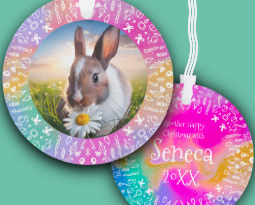 Bunnies on Christmas Ornaments cover photo collage