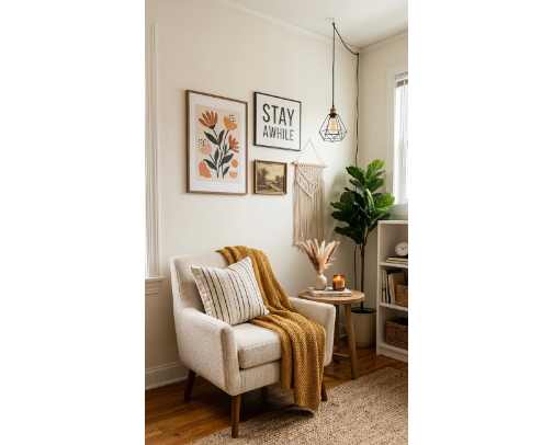 Cozy Earthy Reading Nook Ideas | Budget Boho Accent Corner Decor cover photo collage
