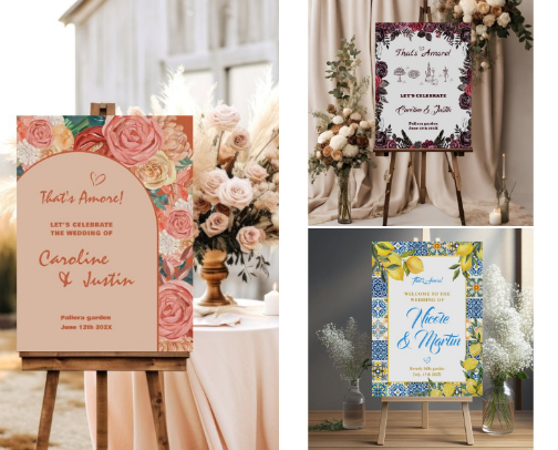 Italian Sunset Theme Wedding Welcome Stationery cover photo collage
