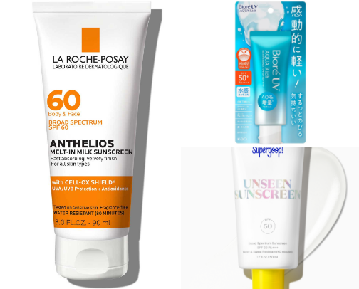 🌞 My Top Sunscreen Must-Haves for Daily Use

☀️ 1. La Roche-Posay Anthelios Melt-in Milk Sunscreen SPF 60
Lightweight, non-greasy, dermatologist-approved. Perfect for sensitive skin.

☀️ 2. Biore UV Aqua Rich Watery Essence SPF 50+
Japanese cult-favorite! Water-light texture na parang wala kang suot.

☀️ 3. Supergoop! Unseen Sunscreen SPF 40
Clear, weightless, doubles as a makeup primer.

☀️ 4. Neutrogena Ultra Sheer Dry-Touch SPF 55
Affordable, reliable, and dries matte (no sticky feeling!).

☀️ 5. EltaMD UV Clear Broad-Spectrum SPF 46
Dermatologist favorite, great for acne-prone & sensitive skin.

☀️ 6. COSRX Aloe Soothing Sun Cream SPF 50+
K-beauty must-have with aloe for 
hydration + sun protection. cover photo collage