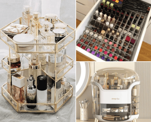 Cosmetic organizers cover photo collage