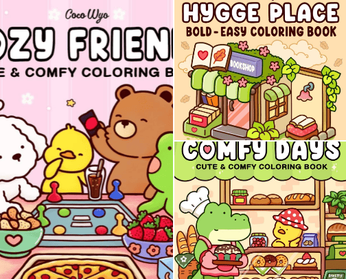 Relaxing Cute Coloring Books for Adults and Teens cover photo collage