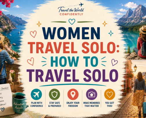 ✈️ Women Travel Solo: How To Travel Solo Confidently ✈️ cover photo collage
