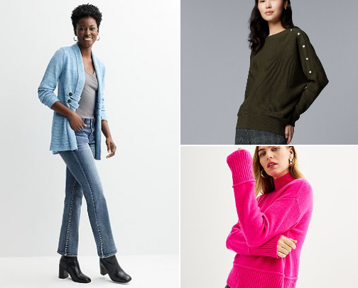 Cozy, Soft Sweaters, Smart Prices, All Seasons cover photo collage