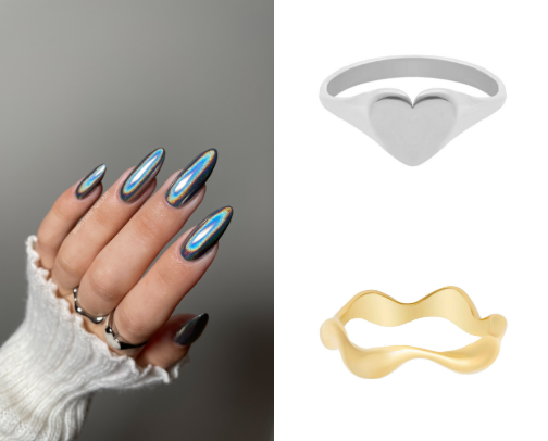 🪩💿 holographic chrome nails cover photo collage