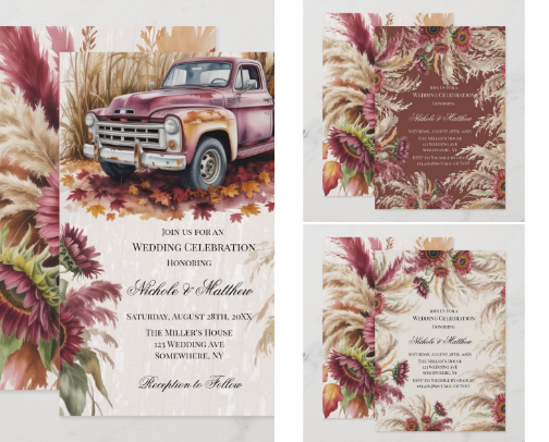 Burgundy Sunflowers & Pampas Grass Wedding cover photo collage