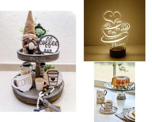 Coffee maker and accessories cover photo collage