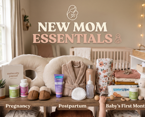 New Mom Essentials 🤱 | Must-Have Products for Pregnancy, Postpartum & Baby’s First Months cover photo collage