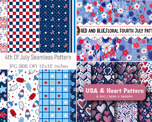 Red, White, & Blue: Ultimate 4th of July Digital Pattern Collection cover photo collage