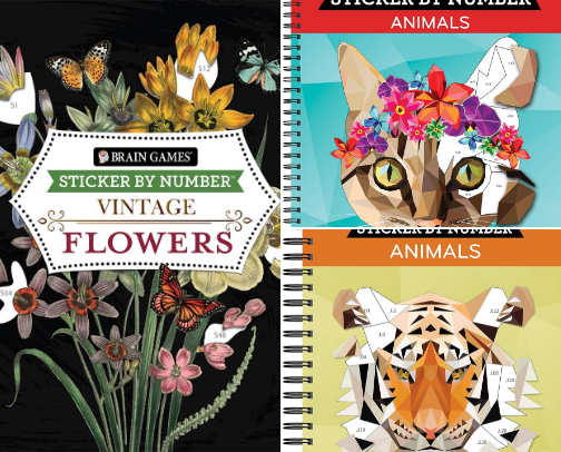 Get Free - Brain Games - Sticker by Number: Flowers & Nature (28 Images to Sticker) collection cover photo collage