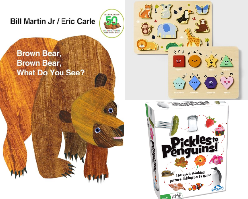 Toys and games for language development from an SLP cover photo collage