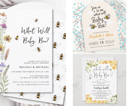 Bee Gender Reveal Party Invitations cover photo collage