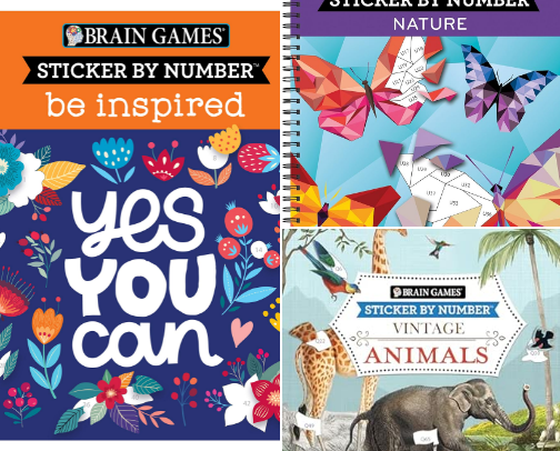 Get Free - Brain Games - Sticker by Number: Be Inspired - 2 Books in 1 (20 Images to Sticker) collection cover photo collage