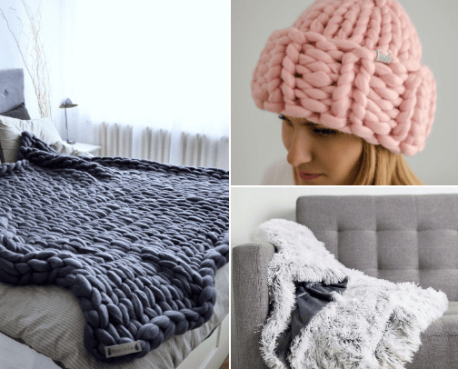 Wool blankets and hats cover photo collage