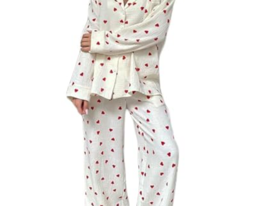 Cute Heart-Print Pajama Set for Women cover photo collage