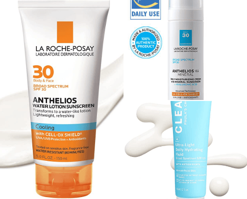 SPF, protection factor for the face cover photo collage