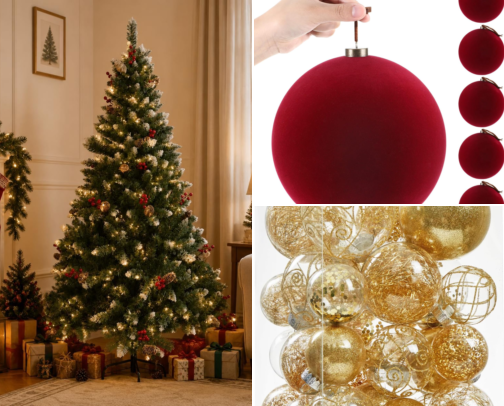 🎄 Christmas Tree Ideas for 2026: Red and Gold Christmas Decor Idea for a Warm Luxury Living Room ❤️ cover photo collage