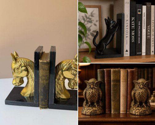 Antique Bookends and Reading Accessories I Hoarded Before My Shelves Collapsed cover photo collage