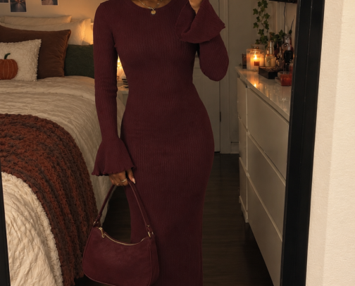Burgundy Fall Outfit 🤎🍷 | Cozy Knit Dress & Black Boots cover photo collage