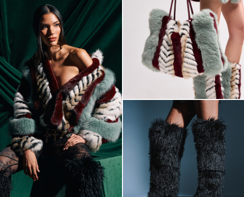 Faux Fur Luxe-Statement Coats, Boots & Accessories cover photo collage