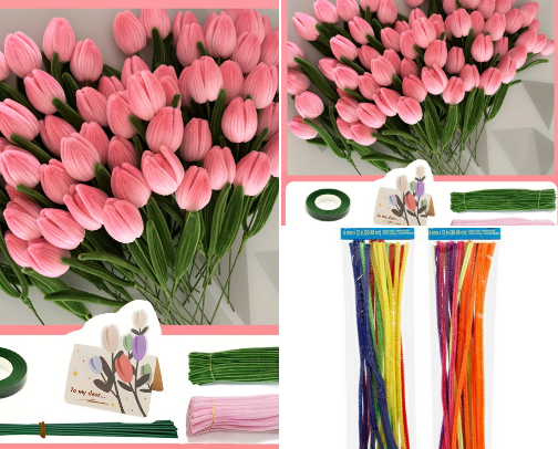 Complete Supplies Guide for Making Fuzzy Wire Flower Bouquets🌸 cover photo collage