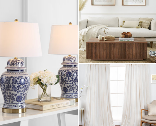 Nancy Meyers Inspired Living Room cover photo collage