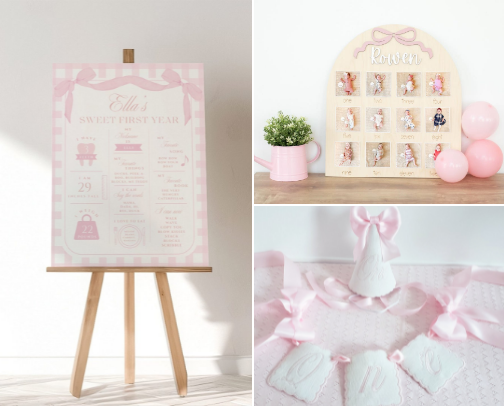 bow themed first birthday🎀 cover photo collage