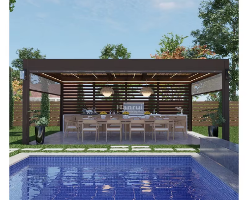 6X4 Outdoor Custom Size Aluminium Bioclimatic Pergola Louvered Metal Roof Patio Led Light Motorized Powder Coated Gazebo cover photo collage