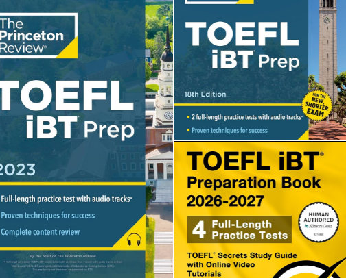 PDF Free - Focused study with Princeton Review TOEFL iBT Prep with Audio/Listening Tracks, 18th Edition: 2 Practice Tests + Audio + Strategies & Review / For the New, Shorter TOEFL (College Test Preparation) resources cover photo collage