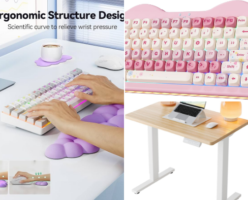 cute office decor for the girls☁️✨ cover photo collage