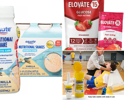 Type 1 Diabetes Equipment/ Hypoglycemia Glucose Elevators cover photo collage