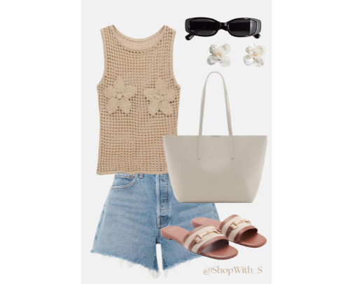 Chic Crochet Summer Outfit | Beachy Casual Style with Denim Shorts cover photo collage